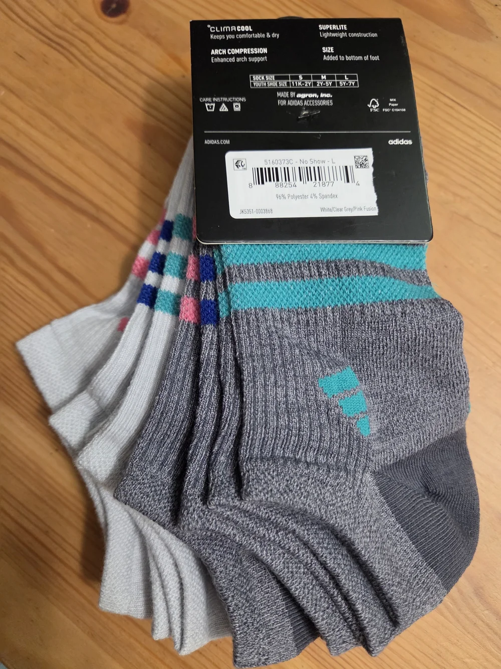 adidas Women's-Girls 6-Pack Low Cut Socks in Gray, White, Pink, Blue, Teal